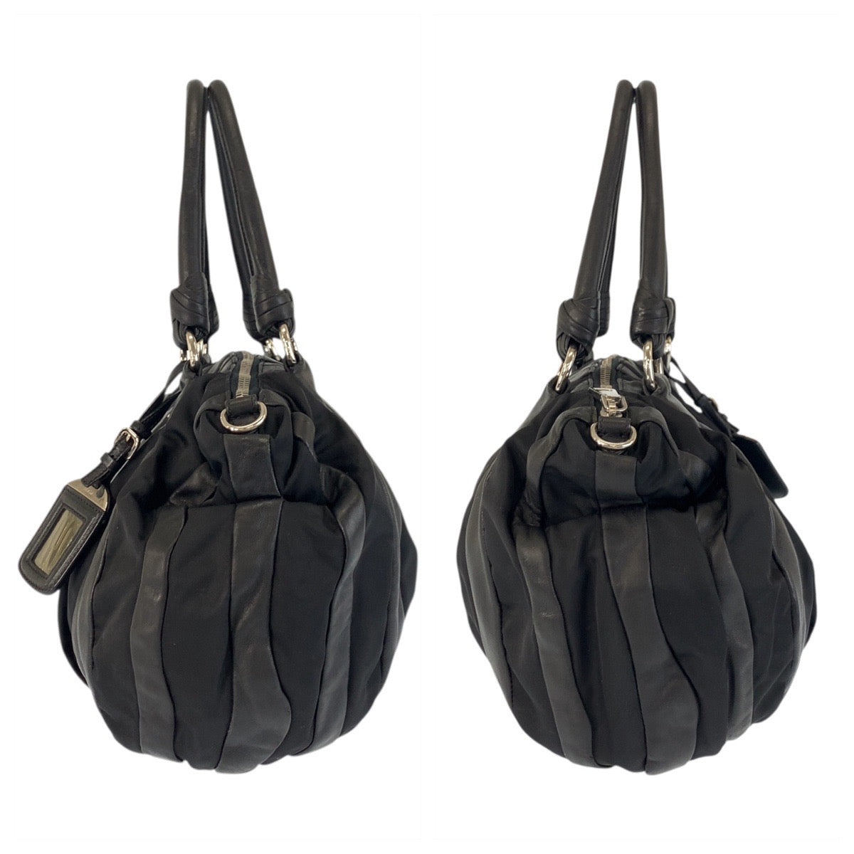 17615
PRADA プラダ クリムソン ブラック 黒 シルバー金具 ナイロン / レザー ショルダーバッグ  レディース AB32