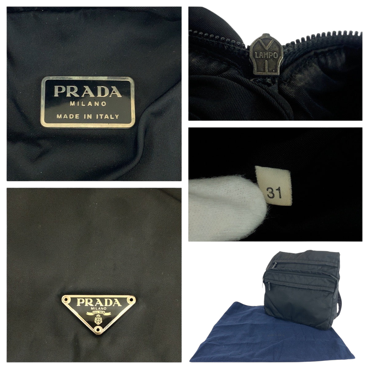 17619
PRADA プラダ テスート 三角ロゴプレート 男女兼用 ブラック 黒 シルバー金具 ナイロン ショルダーバッグ メッセンジャーバッグ メンズ AB45