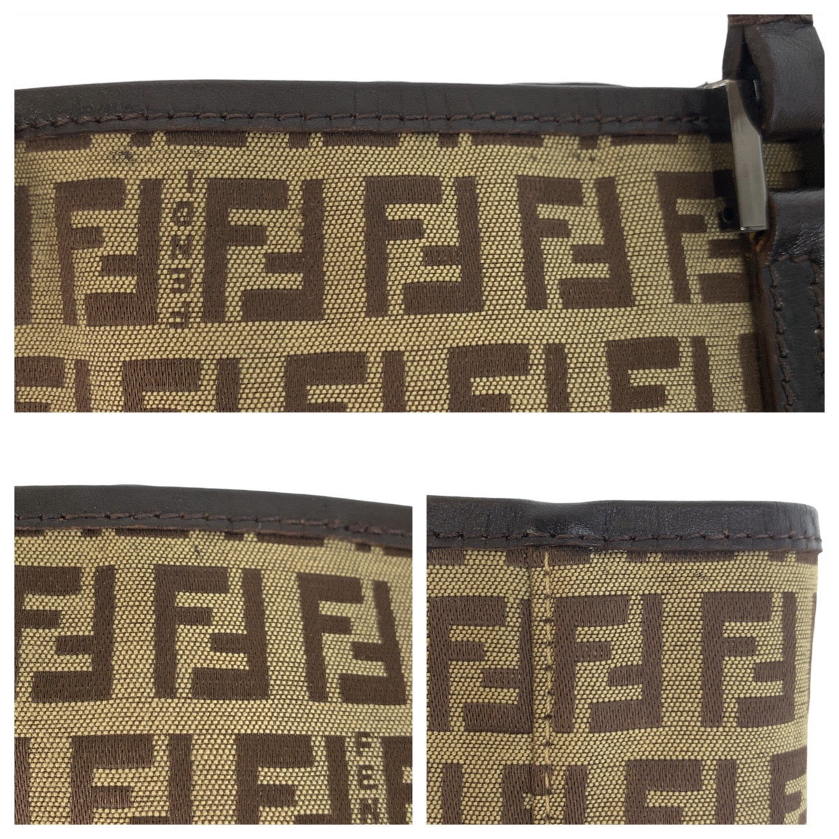 17620
FENDI フェンディ ヴィンテージ ズッキーノ ベージュ ブラウン キャンバス / レザー 8BH006 トートバッグ ハンドバッグ レディース ABP40