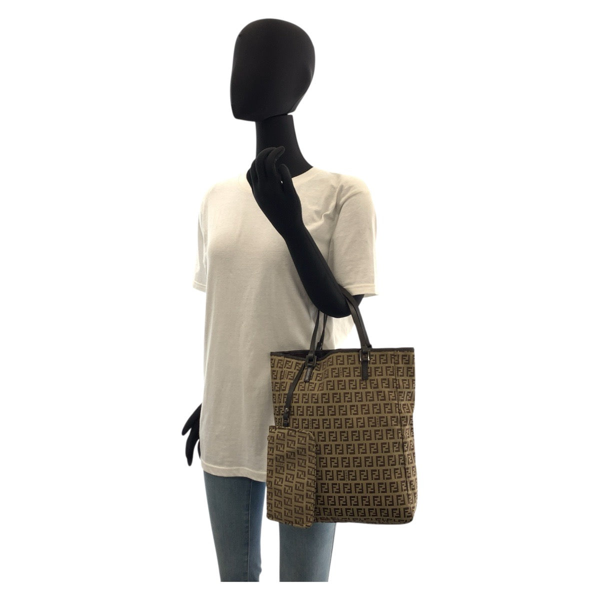 17620
FENDI フェンディ ヴィンテージ ズッキーノ ベージュ ブラウン キャンバス / レザー 8BH006 トートバッグ ハンドバッグ レディース ABP40