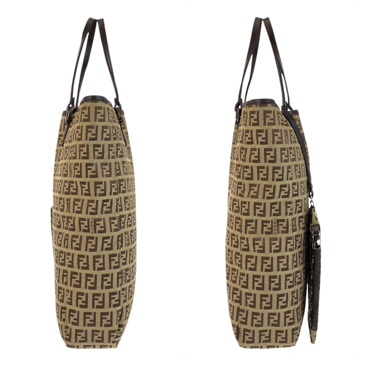 17620
FENDI フェンディ ヴィンテージ ズッキーノ ベージュ ブラウン キャンバス / レザー 8BH006 トートバッグ ハンドバッグ レディース ABP40