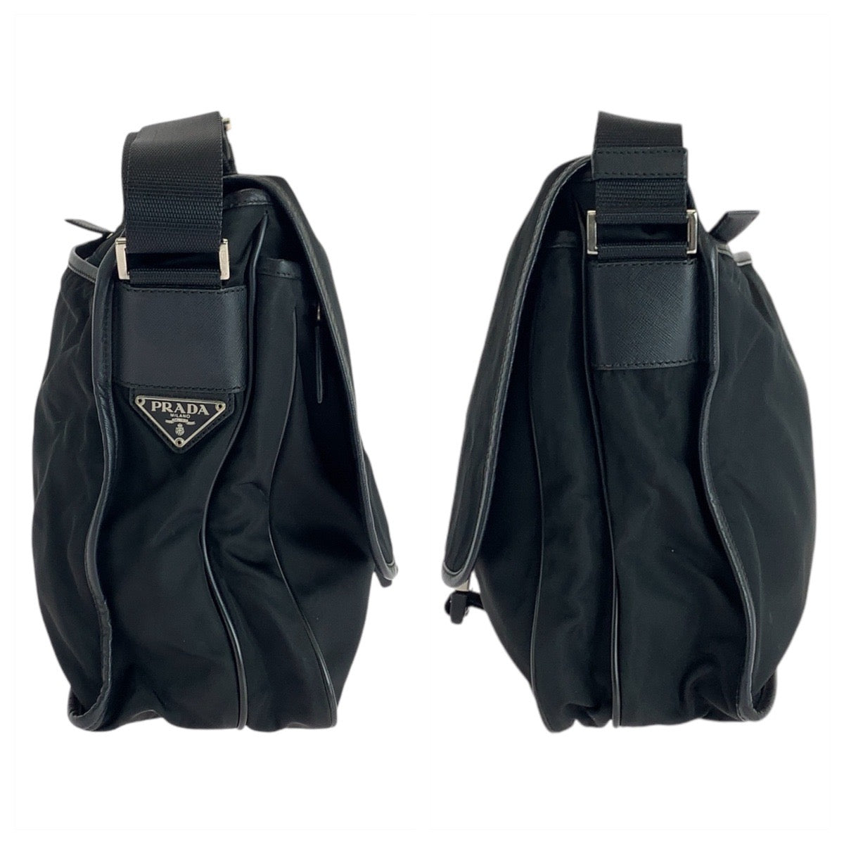 17621
PRADA プラダ テスート 三角ロゴプレート ブラック 黒 シルバー金具 ナイロン / レザー ショルダーバッグ メッセンジャーバッグ  メンズ AB45