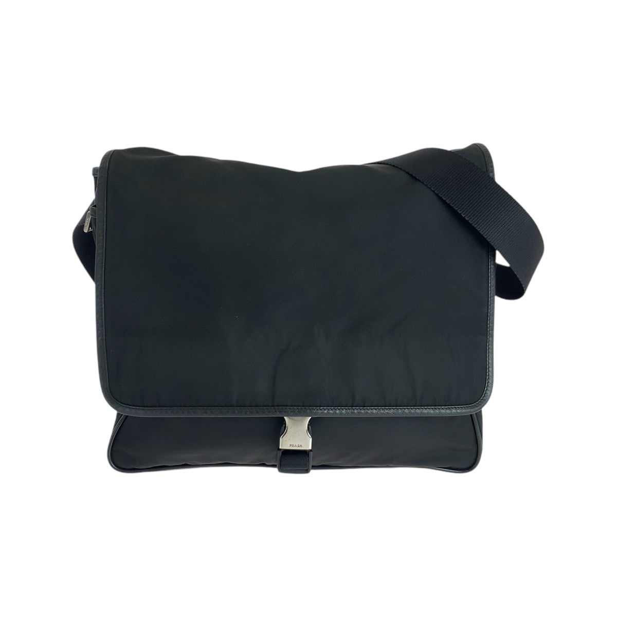 17621
PRADA プラダ テスート 三角ロゴプレート ブラック 黒 シルバー金具 ナイロン / レザー ショルダーバッグ メッセンジャーバッグ  メンズ AB45