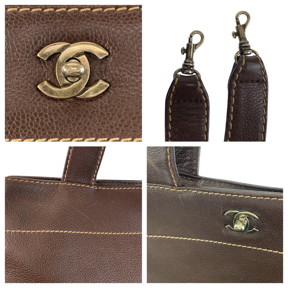 17622
CHANEL シャネル ターンロック ココマーク ブラウン シルバー金具 マットキャビアスキン トートバッグ ショルダーバッグ 2way  レディース ABP140