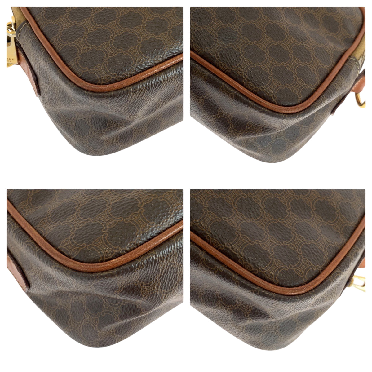 17627
CELINE セリーヌ ヴィンテージ マカダム ダークブラウン ブラウン ゴールド金具 PVC ショルダーバッグ バニティバッグ 2way レディース AB27