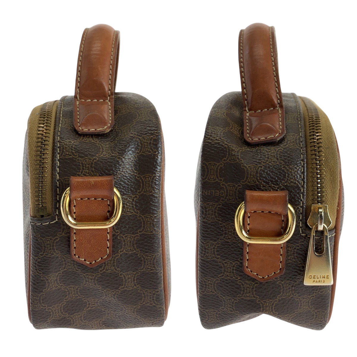 17627
CELINE セリーヌ ヴィンテージ マカダム ダークブラウン ブラウン ゴールド金具 PVC ショルダーバッグ バニティバッグ 2way レディース AB27