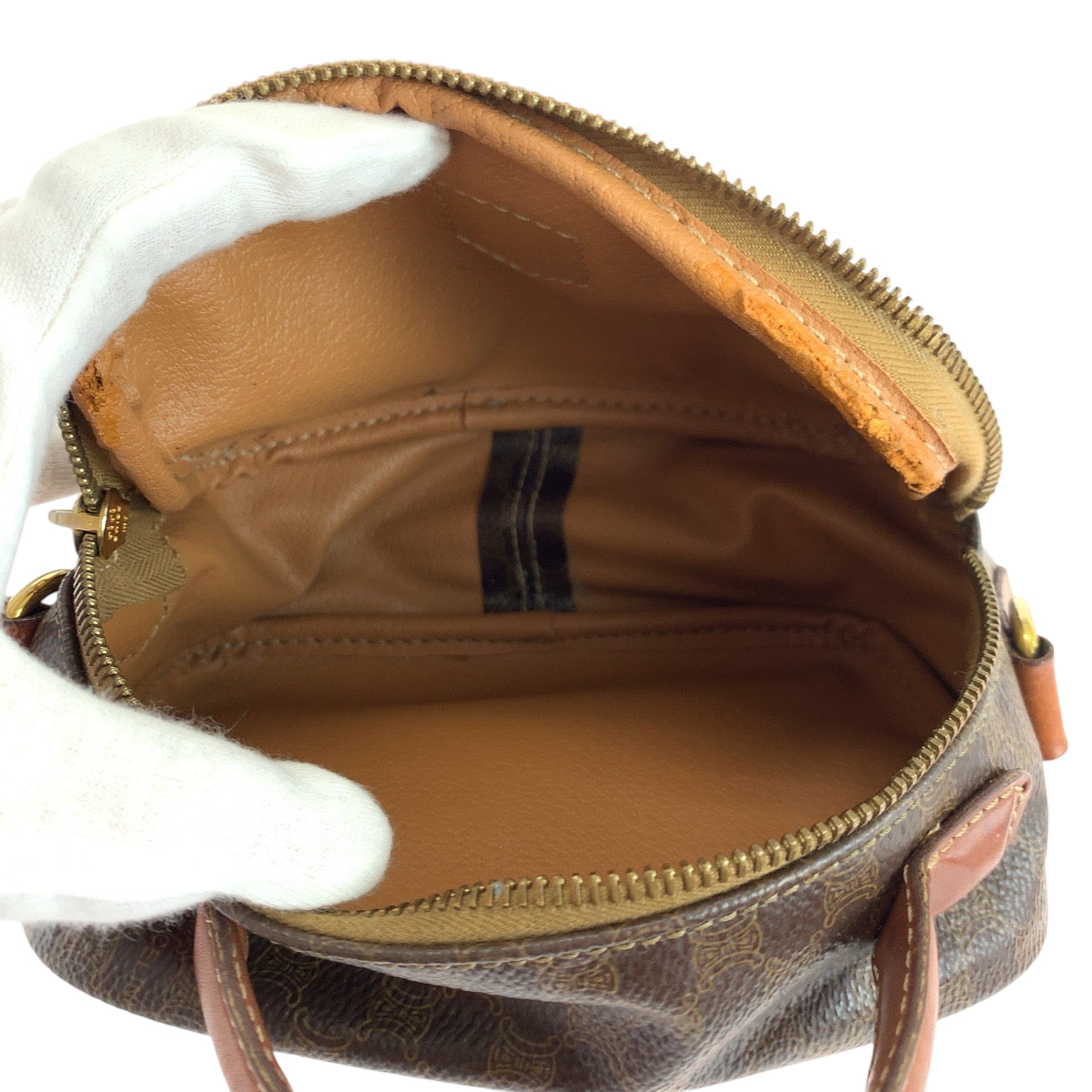 17627
CELINE セリーヌ ヴィンテージ マカダム ダークブラウン ブラウン ゴールド金具 PVC ショルダーバッグ バニティバッグ 2way レディース AB27