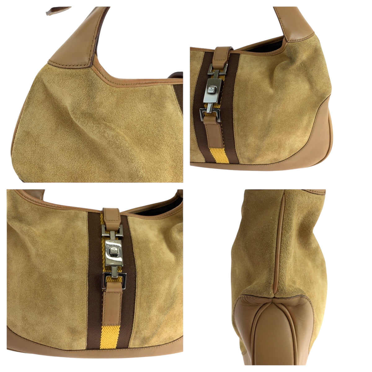 17628
GUCCI グッチ ジャッキー シェリー キャメル ブラウン シルバー金具 スウェード / レザー 001 3306 ホーボー ショルダーバッグ 肩掛け  レディース AB41