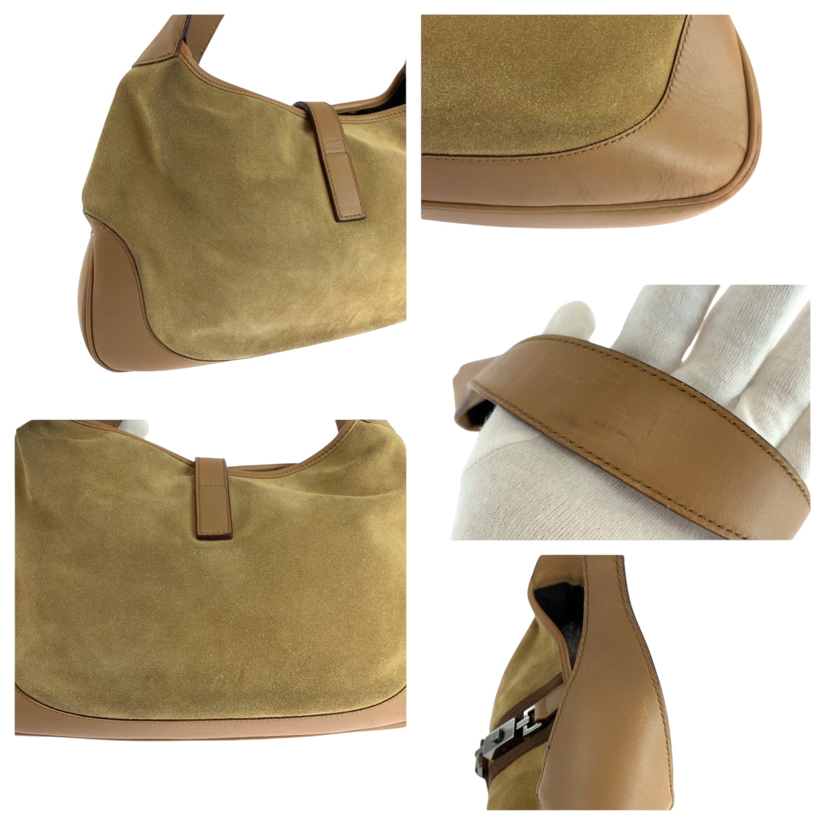 17628
GUCCI グッチ ジャッキー シェリー キャメル ブラウン シルバー金具 スウェード / レザー 001 3306 ホーボー ショルダーバッグ 肩掛け  レディース AB41