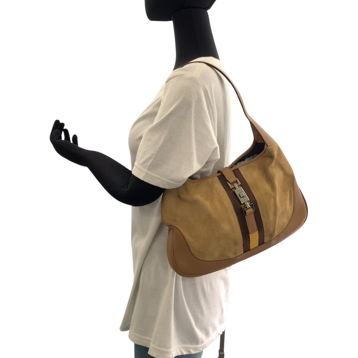 17628
GUCCI グッチ ジャッキー シェリー キャメル ブラウン シルバー金具 スウェード / レザー 001 3306 ホーボー ショルダーバッグ 肩掛け  レディース AB41