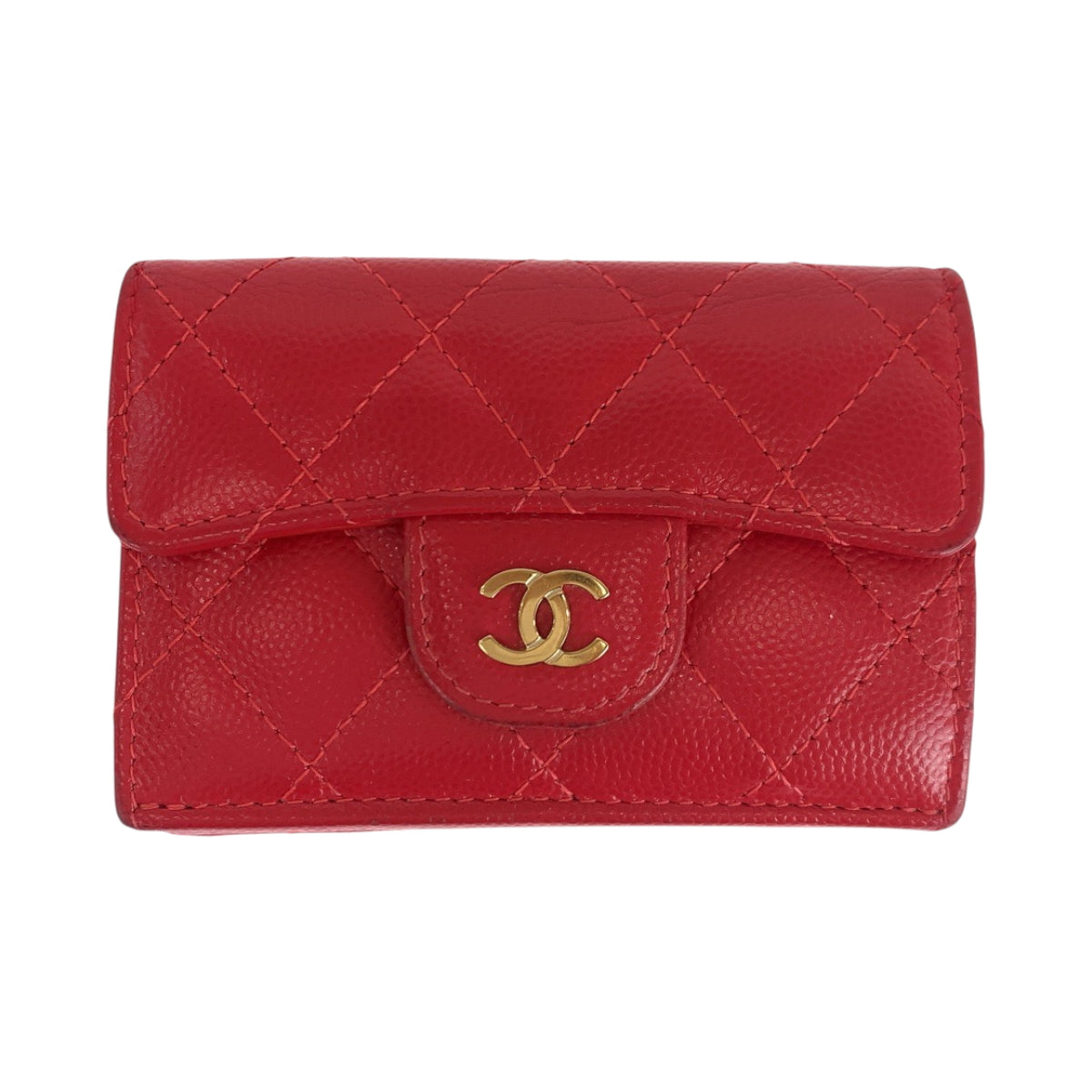 17671
CHANEL シャネル マトラッセ スモールフラップ ココマーク レッド ゴールド金具 キャビアスキン 折財布 コンパクトウォレット レディース AB68