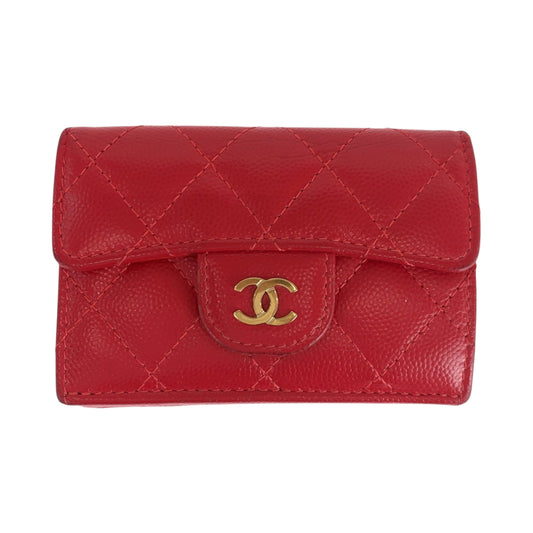 17671
CHANEL シャネル マトラッセ スモールフラップ ココマーク レッド ゴールド金具 キャビアスキン 折財布 コンパクトウォレット レディース AB68