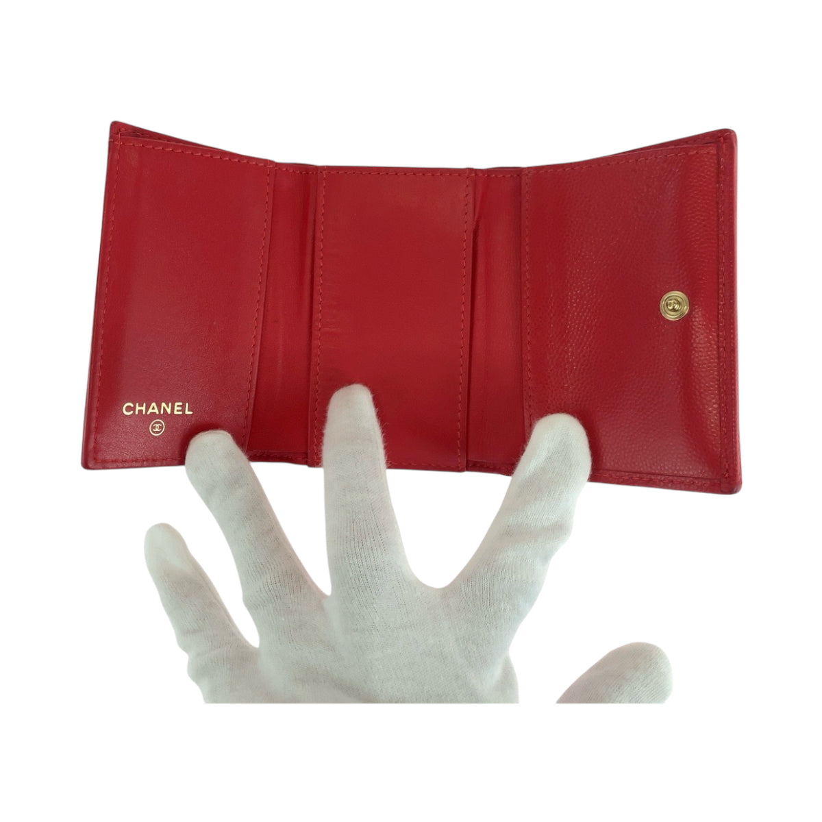 17671
CHANEL シャネル マトラッセ スモールフラップ ココマーク レッド ゴールド金具 キャビアスキン 折財布 コンパクトウォレット レディース AB68