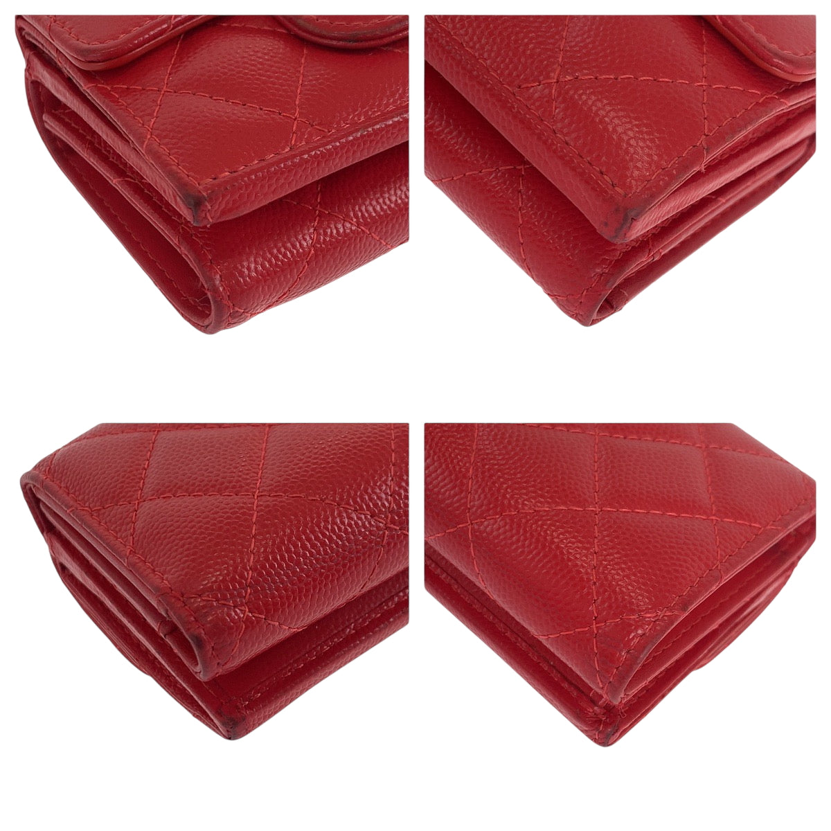 17671
CHANEL シャネル マトラッセ スモールフラップ ココマーク レッド ゴールド金具 キャビアスキン 折財布 コンパクトウォレット レディース AB68