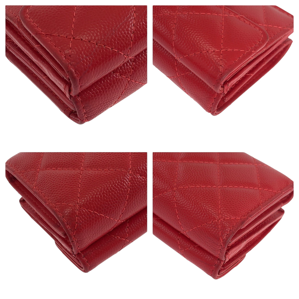 17671
CHANEL シャネル マトラッセ スモールフラップ ココマーク レッド ゴールド金具 キャビアスキン 折財布 コンパクトウォレット レディース AB68