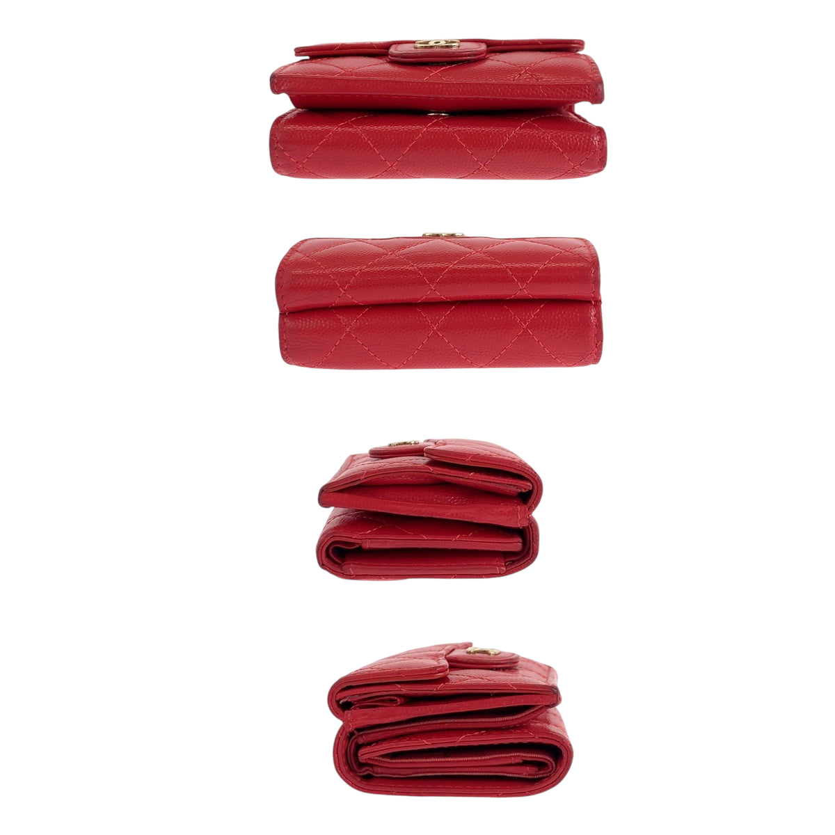 17671
CHANEL シャネル マトラッセ スモールフラップ ココマーク レッド ゴールド金具 キャビアスキン 折財布 コンパクトウォレット レディース AB68