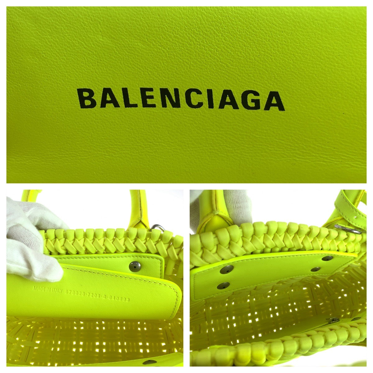 17630
BALENCIAGA バレンシアガ ビストロ XXS バスケットバッグ ネオンイエロー シルバー金具 ファブリック 678028 ショルダーバッグ トートバッグ ハンドバッグ 2way  レディース AB46