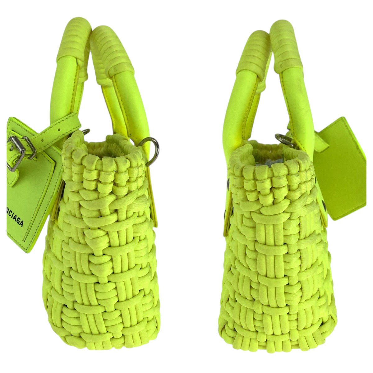 17630
BALENCIAGA バレンシアガ ビストロ XXS バスケットバッグ ネオンイエロー シルバー金具 ファブリック 678028 ショルダーバッグ トートバッグ ハンドバッグ 2way  レディース AB46