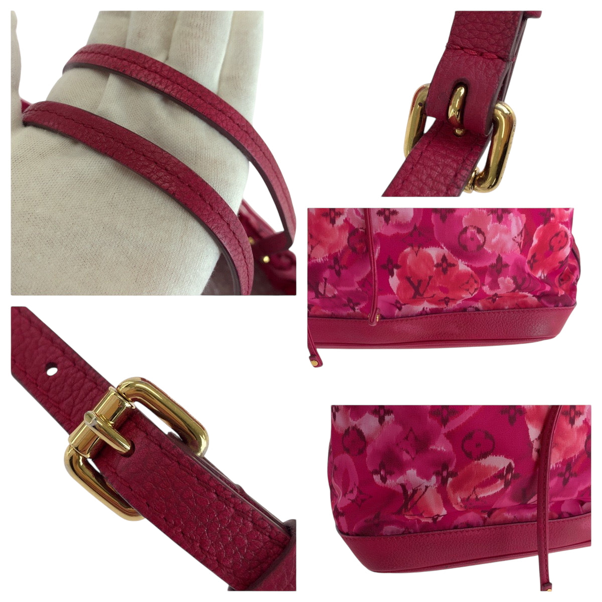 17633
LOUIS VUITTON ルイヴィトン イカットフラワー ノエフルMM ローズアンディアン ピンク ゴールド金具 ナイロン / レザー M94313 トートバッグ ショルダーバッグ レディース ABP120