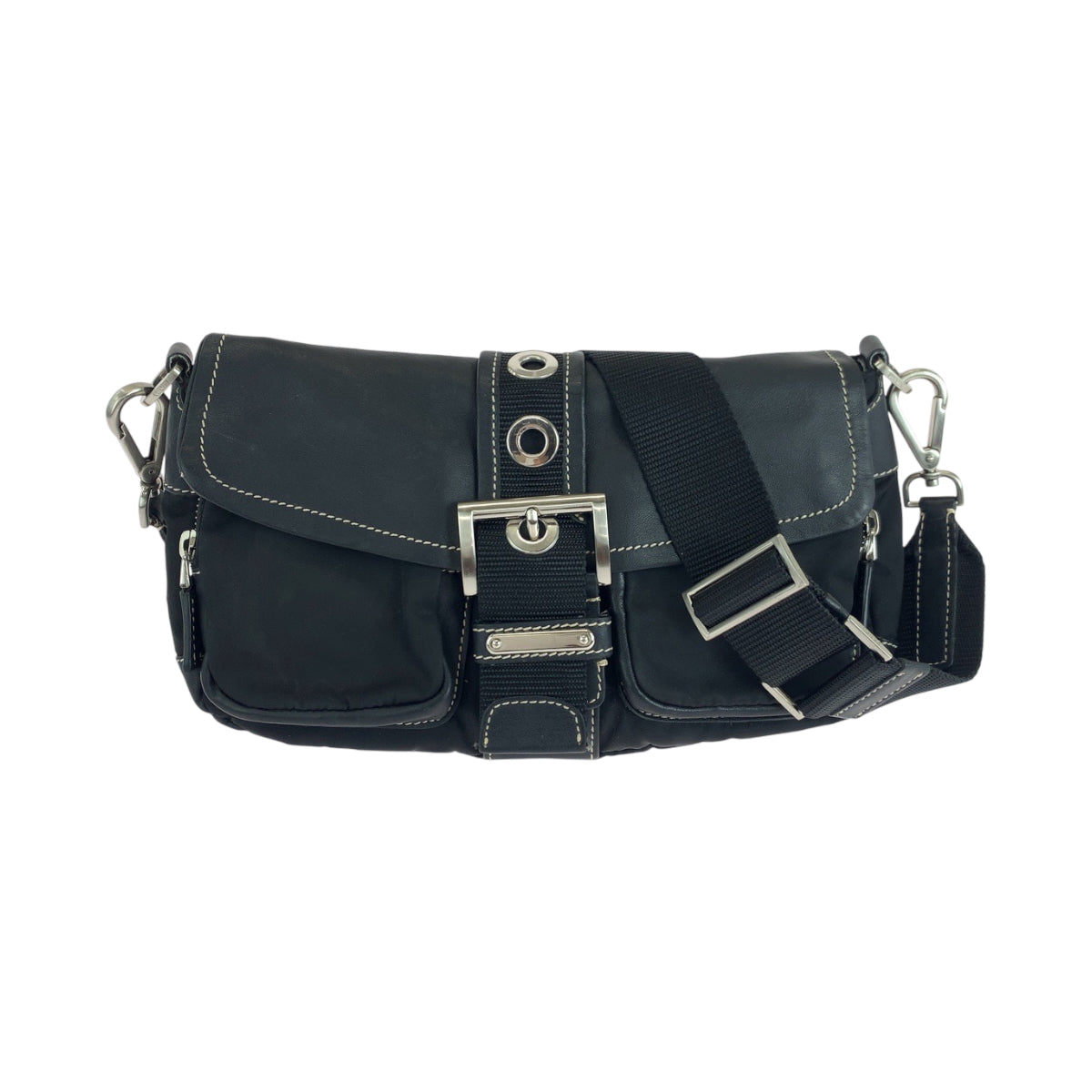 17637
PRADA プラダ テスート 三角ロゴプレート ブラック 黒 シルバー金具 ナイロン / レザー BR2417 ショルダーバッグ ポシェット  レディース ABP41