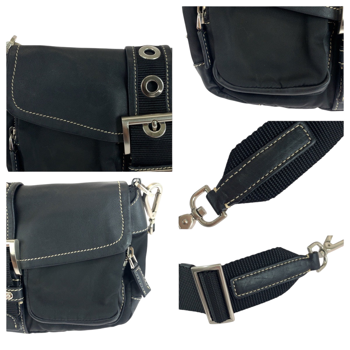 17637
PRADA プラダ テスート 三角ロゴプレート ブラック 黒 シルバー金具 ナイロン / レザー BR2417 ショルダーバッグ ポシェット  レディース ABP41
