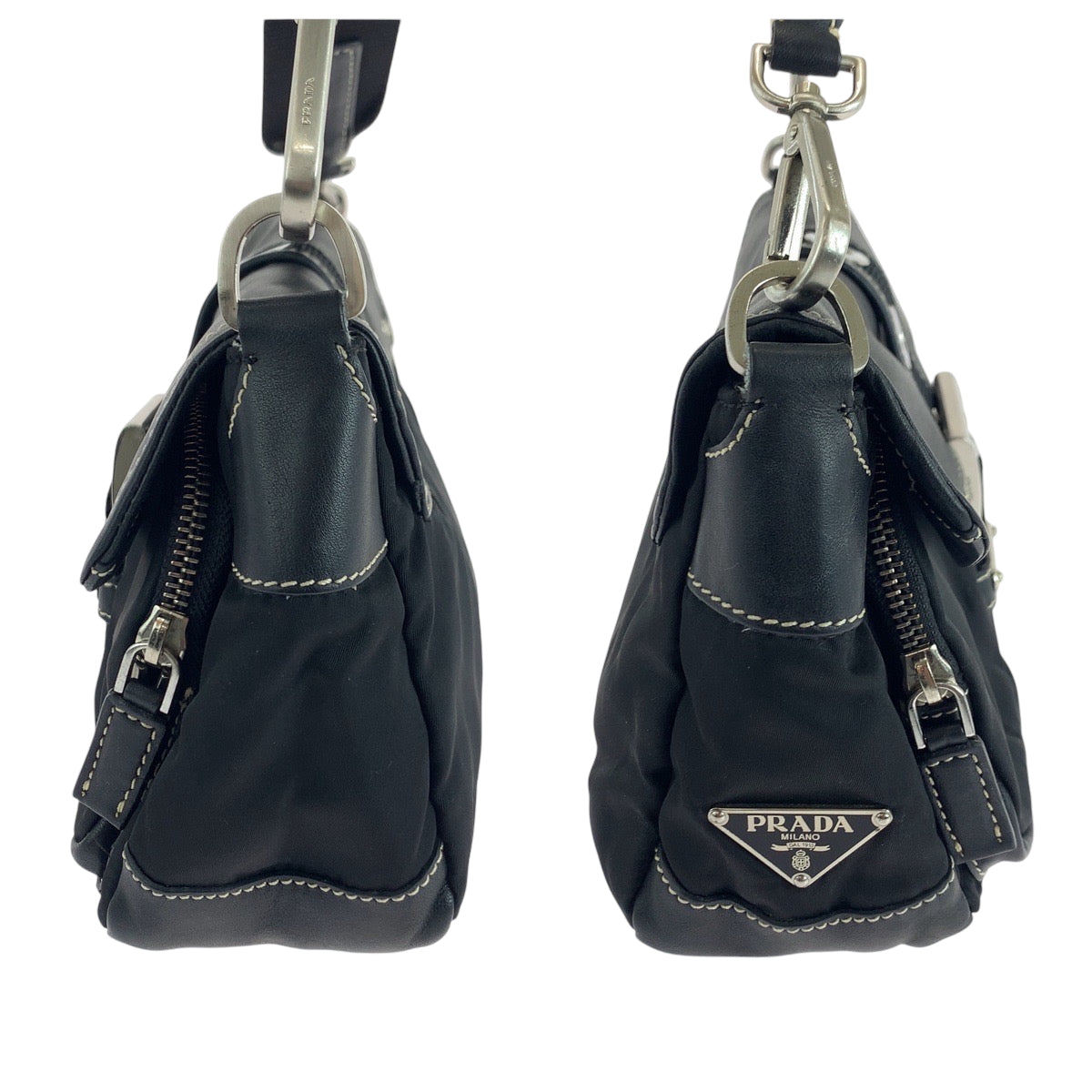 17637
PRADA プラダ テスート 三角ロゴプレート ブラック 黒 シルバー金具 ナイロン / レザー BR2417 ショルダーバッグ ポシェット  レディース ABP41
