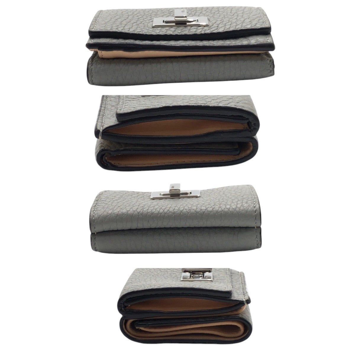 17639
FENDI フェンディ ピーカブー グレー シルバー金具 レザー 8M0426 A91B 229 2018 折財布 コンパクトウォレット  レディース ABP