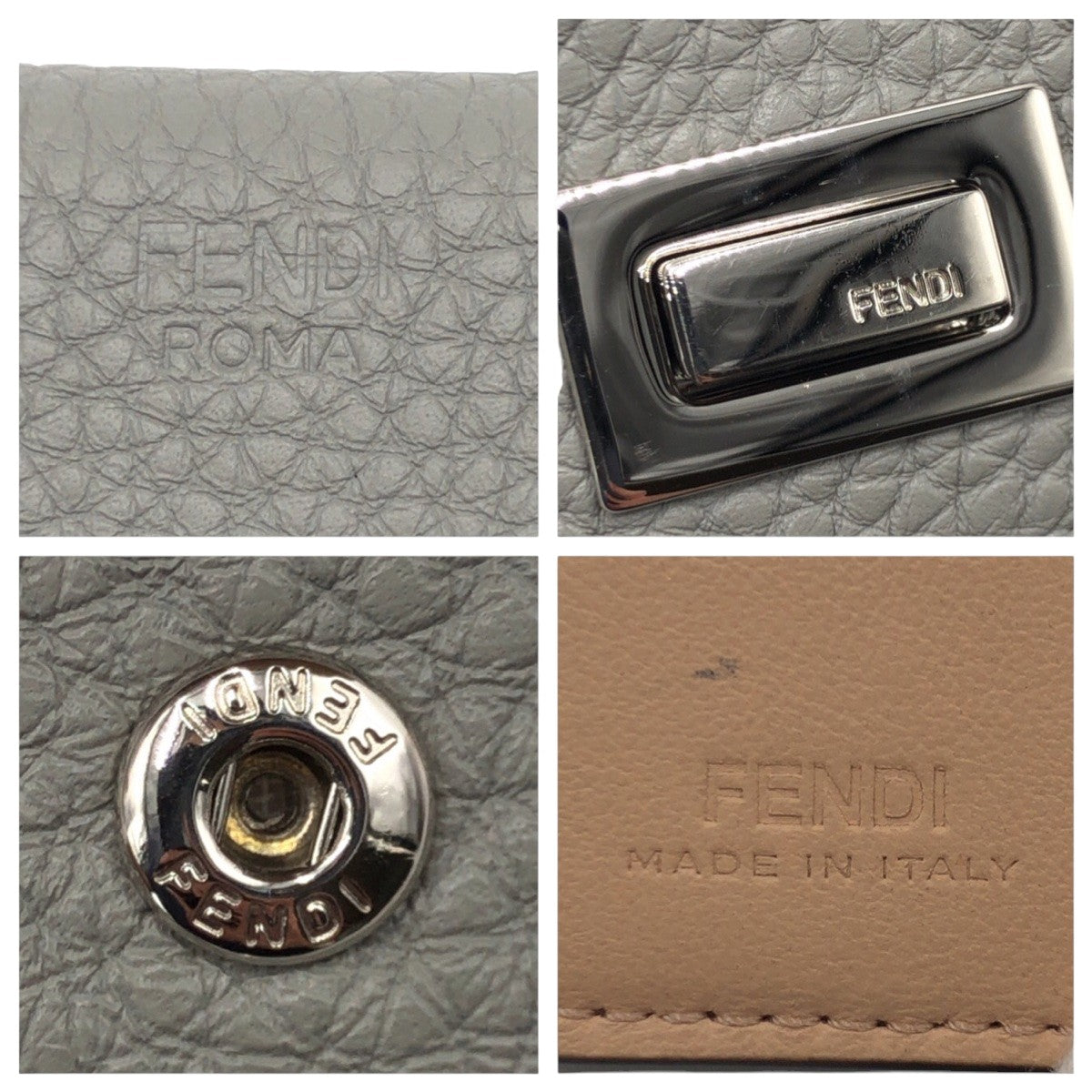 17639
FENDI フェンディ ピーカブー グレー シルバー金具 レザー 8M0426 A91B 229 2018 折財布 コンパクトウォレット  レディース ABP