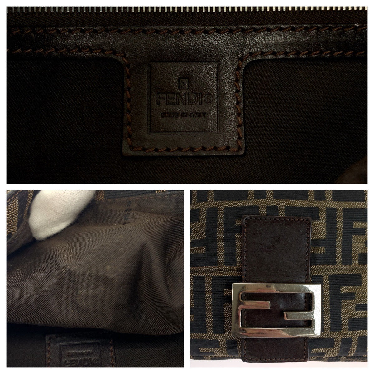 17641
FENDI フェンディ ヴィンテージ ズッカ マンマバケット ブラウン シルバー金具 キャンバス ワンショルダーバッグ ハンドバッグ  レディース