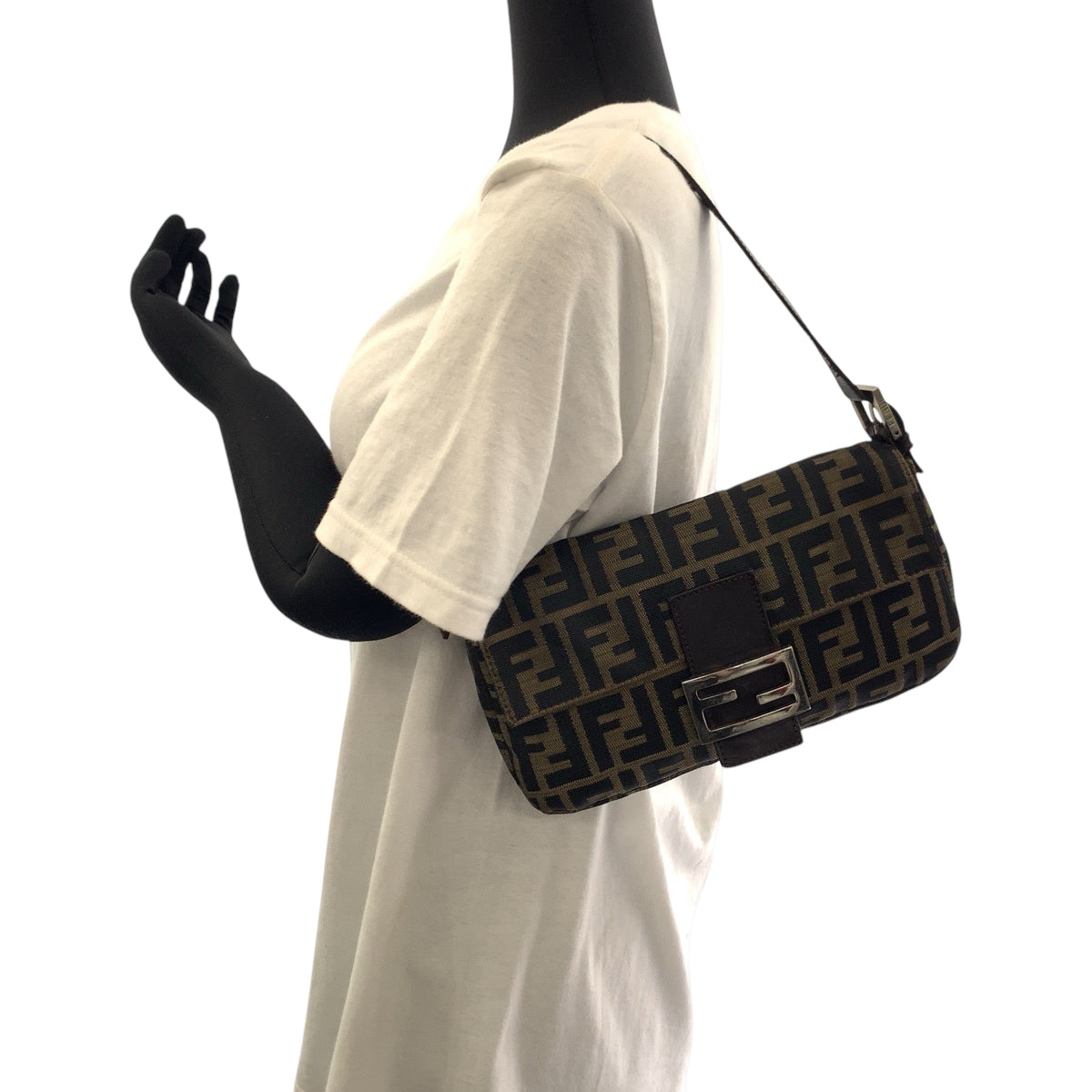 17641
FENDI フェンディ ヴィンテージ ズッカ マンマバケット ブラウン シルバー金具 キャンバス ワンショルダーバッグ ハンドバッグ  レディース