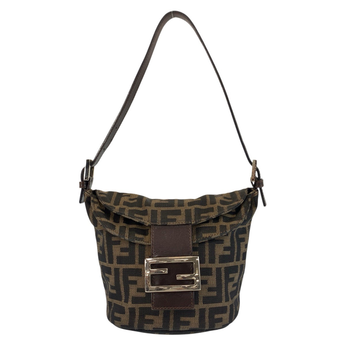 17642
FENDI フェンディ ヴィンテージ ズッカ マンマバケット ブラウン シルバー金具 キャンバス / レザー ショルダーバッグ  レディース ABP75