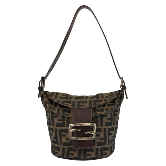 17642
FENDI フェンディ ヴィンテージ ズッカ マンマバケット ブラウン シルバー金具 キャンバス / レザー ショルダーバッグ  レディース ABP75