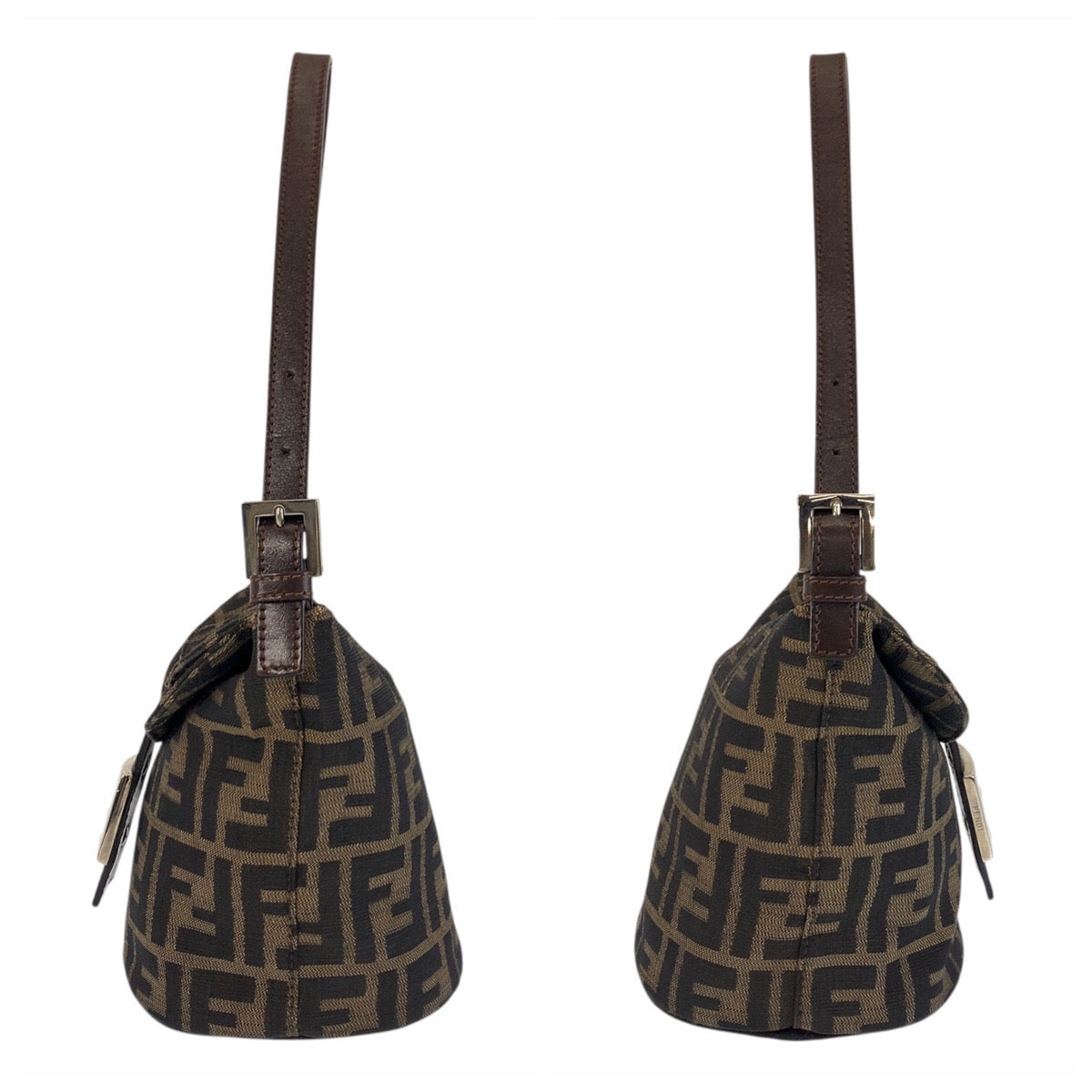 17642
FENDI フェンディ ヴィンテージ ズッカ マンマバケット ブラウン シルバー金具 キャンバス / レザー ショルダーバッグ  レディース ABP75