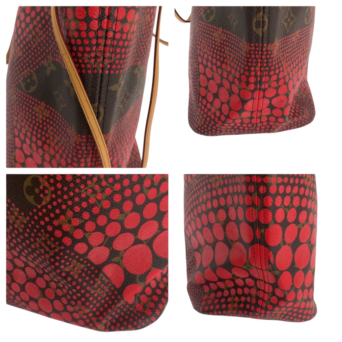 17647
LOUIS VUITTON ルイヴィトン モノグラム ウェーブ 草間彌生コラボ ネヴァーフルMM レッド ブラウン ゴールド金具 PVC M40686 トートバッグ ショルダーバッグ  レディース ABP250