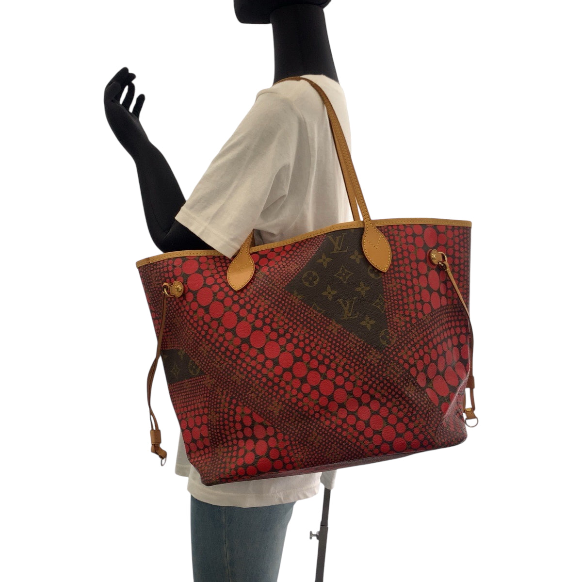 17647
LOUIS VUITTON ルイヴィトン モノグラム ウェーブ 草間彌生コラボ ネヴァーフルMM レッド ブラウン ゴールド金具 PVC M40686 トートバッグ ショルダーバッグ  レディース ABP250