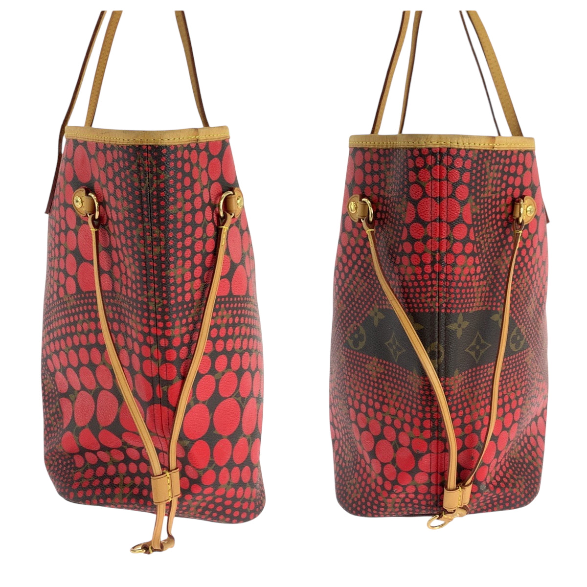 17647
LOUIS VUITTON ルイヴィトン モノグラム ウェーブ 草間彌生コラボ ネヴァーフルMM レッド ブラウン ゴールド金具 PVC M40686 トートバッグ ショルダーバッグ  レディース ABP250