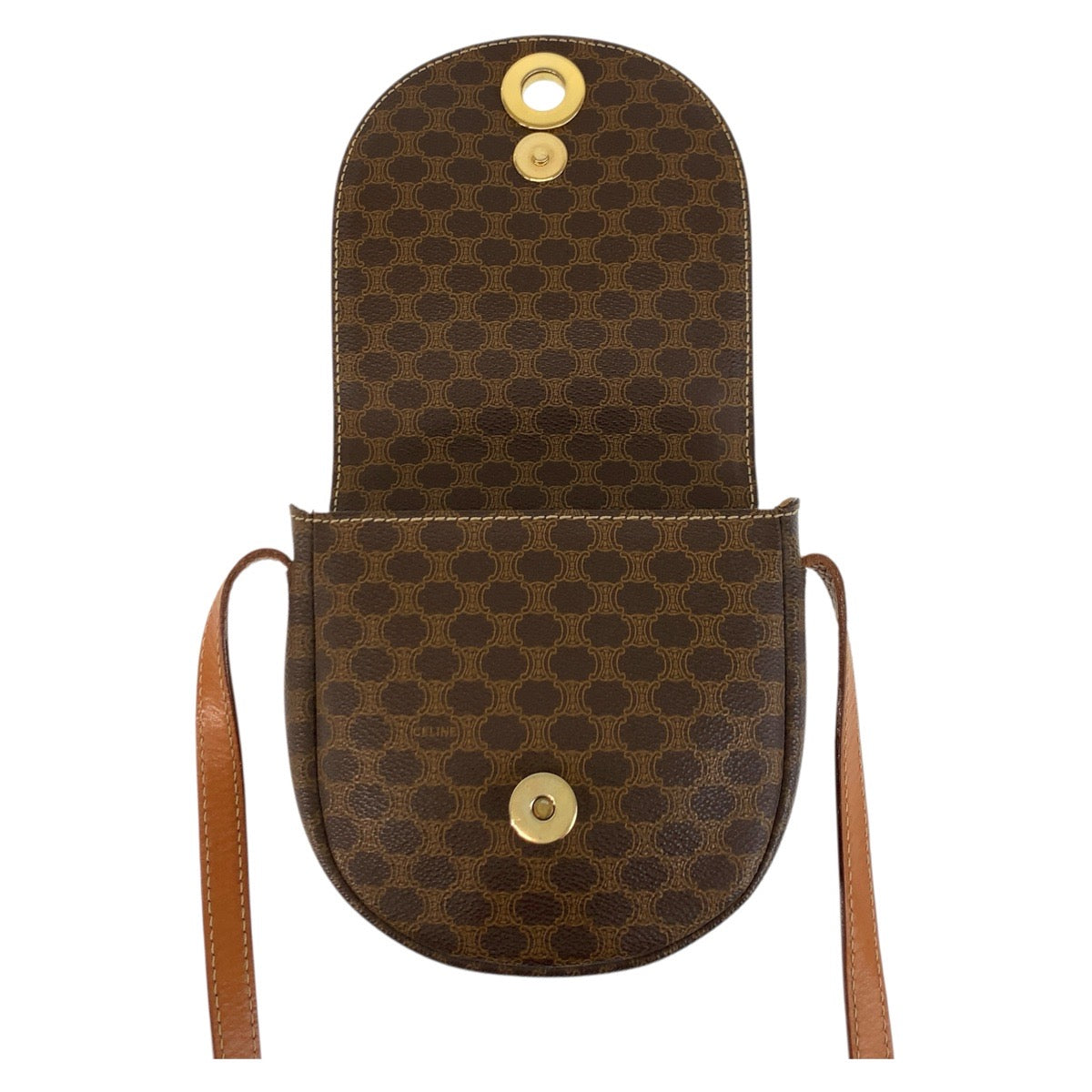 17650
CELINE セリーヌ ヴィンテージ マカダム サークルロゴ ブラウン ゴールド金具 PVC / レザー M09 ショルダーバッグ ポシェット  レディース ABP52