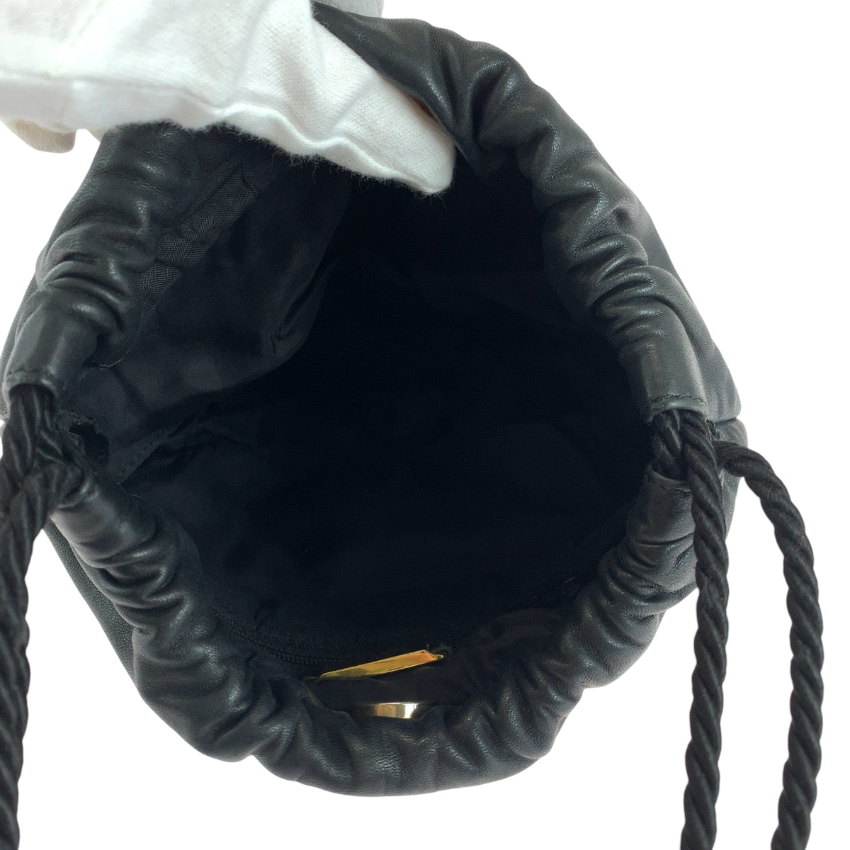 17658
LOEWE ロエベ ヴィンテージ ロゴ フリンジ ブラック 黒 レザー ショルダーバッグ 巾着バッグ  レディース ABP45
