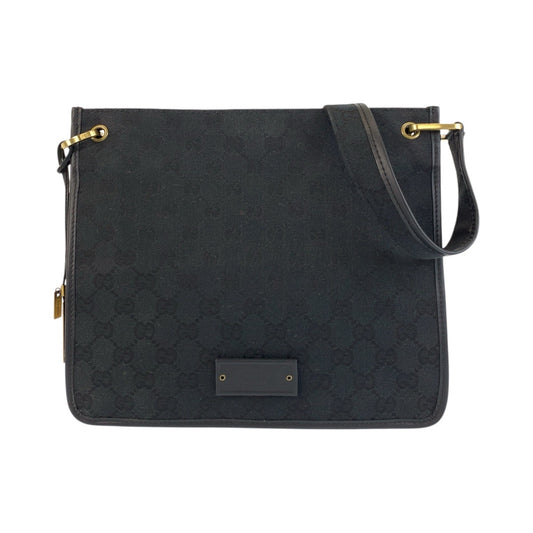 17659
GUCCI グッチ ブラック 黒 ゴールド金具 GGキャンバス / レザー 91762 ショルダーバッグ ポシェット  レディース ABP40