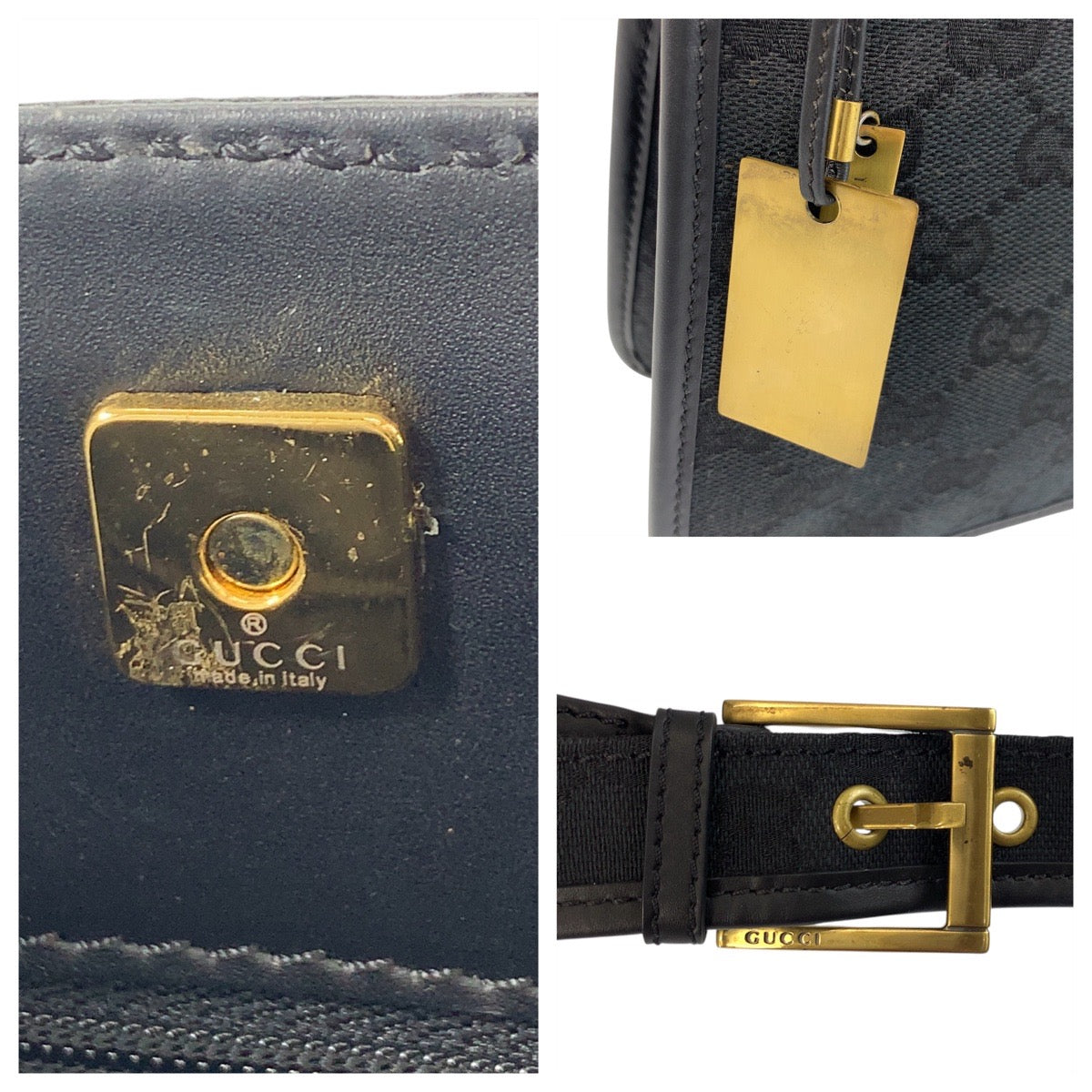 17659
GUCCI グッチ ブラック 黒 ゴールド金具 GGキャンバス / レザー 91762 ショルダーバッグ ポシェット  レディース ABP40