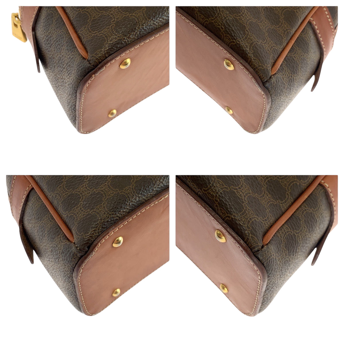 17661
CELINE セリーヌ マカダム ブラウン ゴールド金具 PVC / レザー ハンドバッグ バニティバッグ ミニボストンバッグ  レディース ABP40