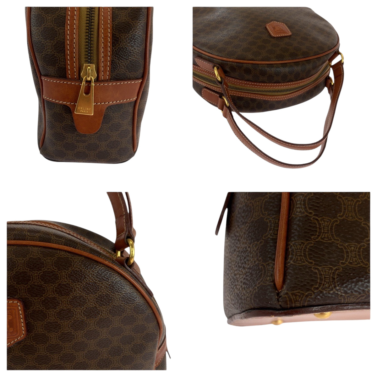 17661
CELINE セリーヌ マカダム ブラウン ゴールド金具 PVC / レザー ハンドバッグ バニティバッグ ミニボストンバッグ  レディース ABP40