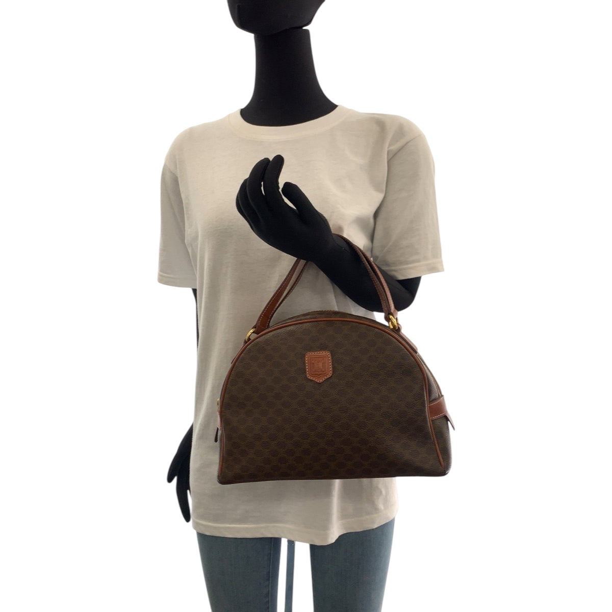 17661
CELINE セリーヌ マカダム ブラウン ゴールド金具 PVC / レザー ハンドバッグ バニティバッグ ミニボストンバッグ  レディース ABP40