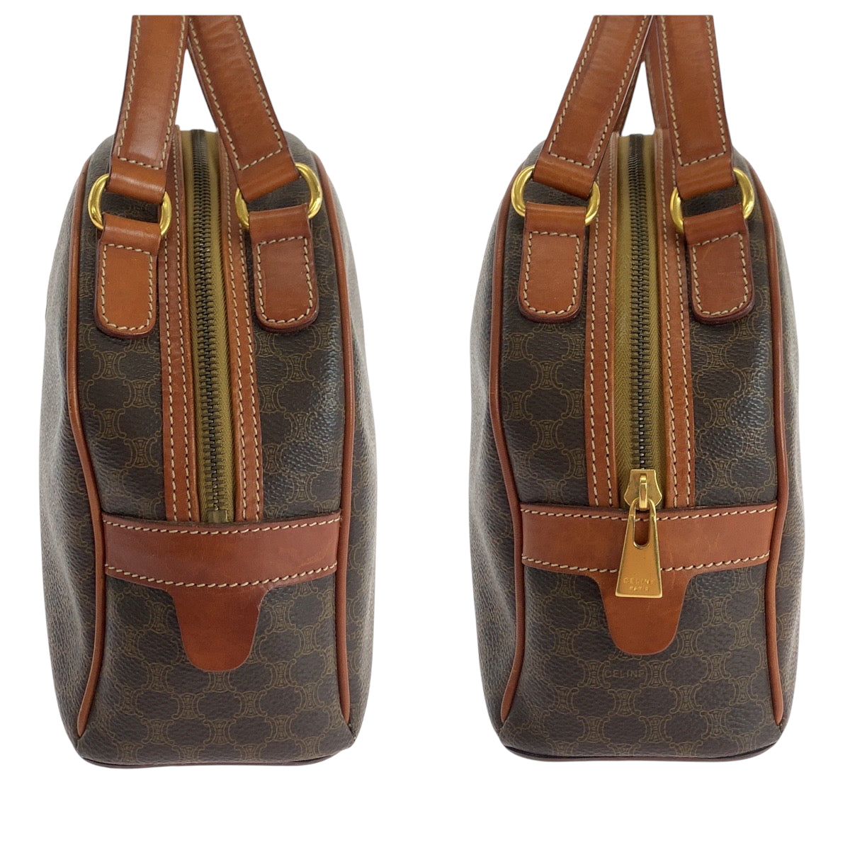 17661
CELINE セリーヌ マカダム ブラウン ゴールド金具 PVC / レザー ハンドバッグ バニティバッグ ミニボストンバッグ  レディース ABP40