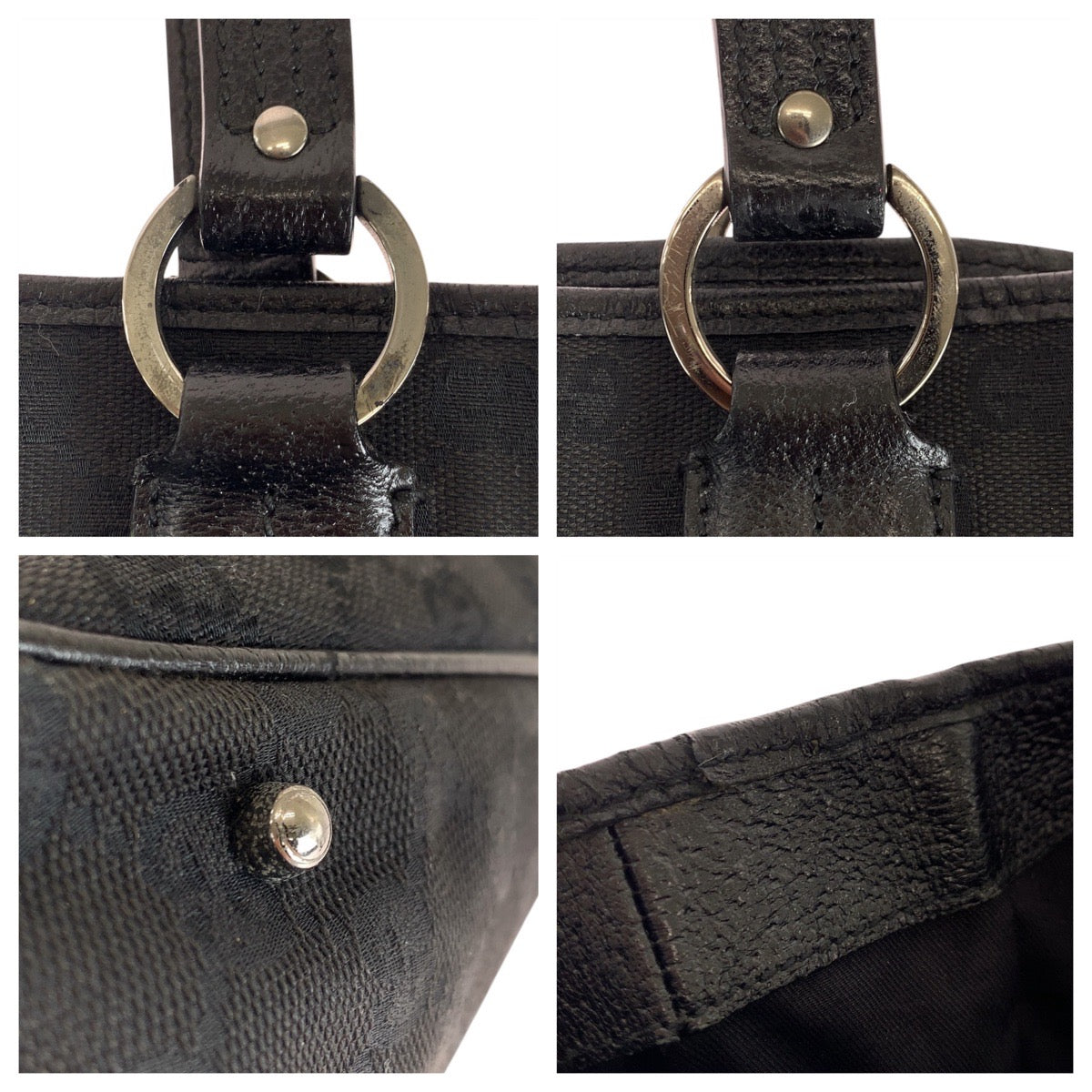 17662
GUCCI グッチ ブラック 黒 シルバー金具 GGキャンバス / レザー 113019 トートバッグ ショルダーバッグ  レディース AB34