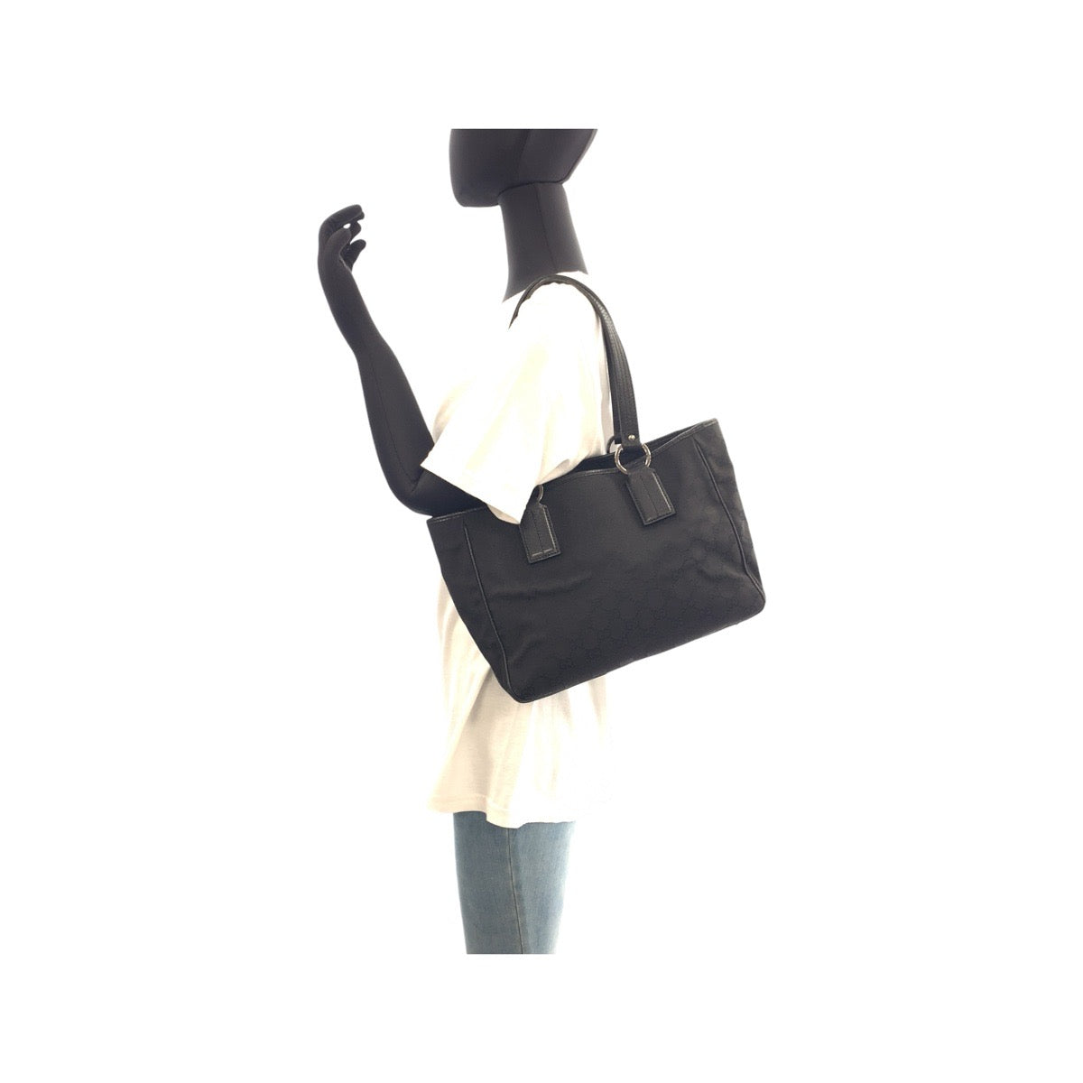 17662
GUCCI グッチ ブラック 黒 シルバー金具 GGキャンバス / レザー 113019 トートバッグ ショルダーバッグ  レディース AB34