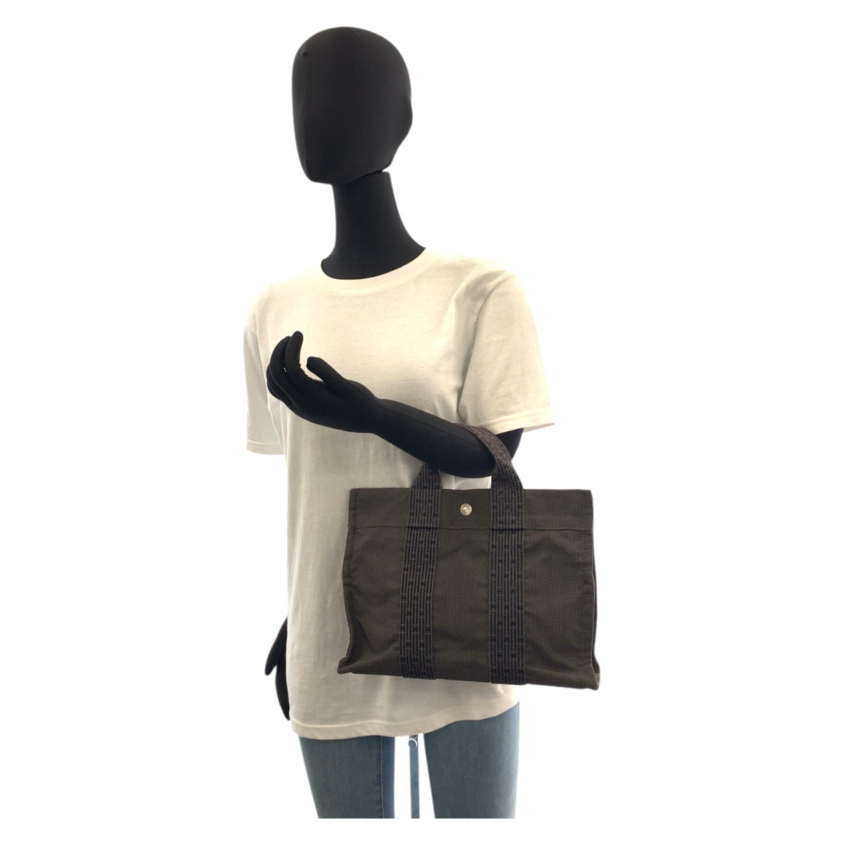 17663
HERMES エルメス エールラインPM グレー シルバー金具 キャンバス トートバッグ ハンドバッグ  レディース