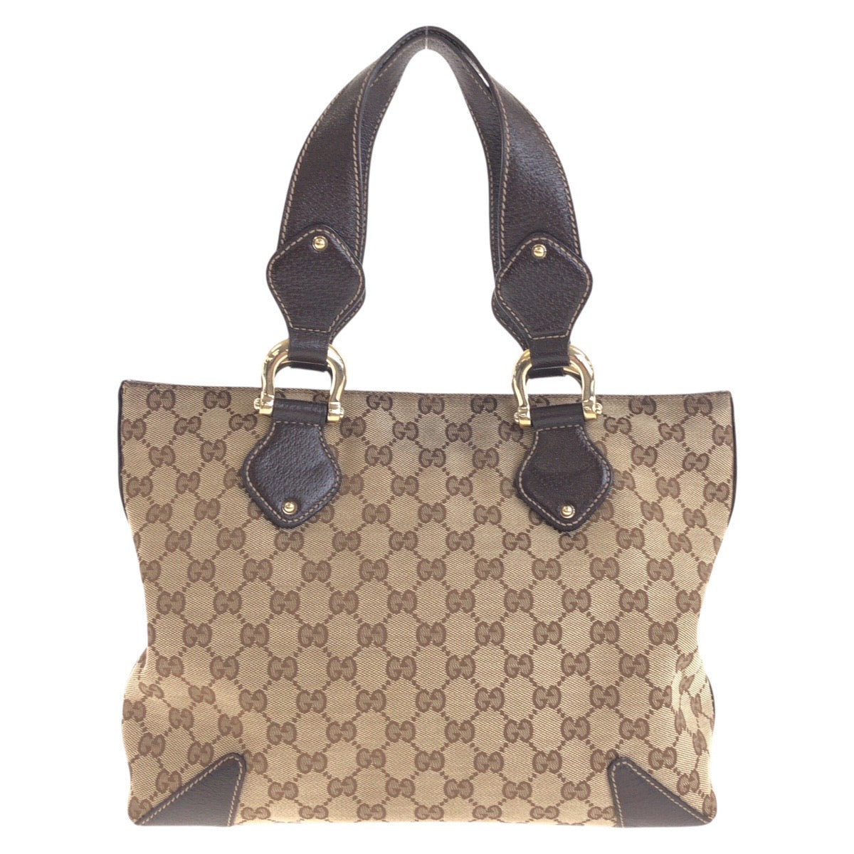 17669
GUCCI グッチ ベージュ ブラウン ゴールド金具 GGキャンバス / レザー 153024 トートバッグ ショルダーバッグ  レディース AB39