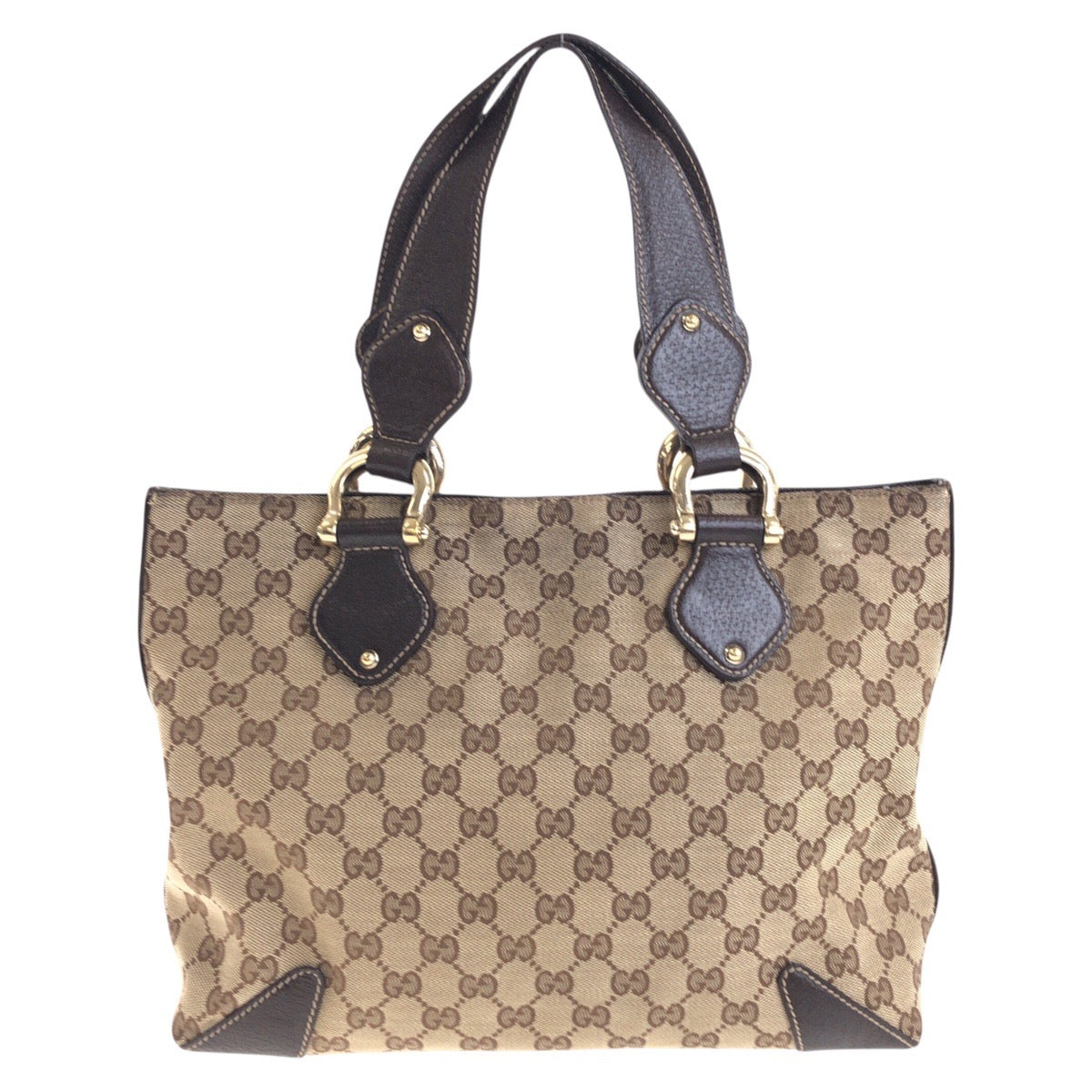 17669
GUCCI グッチ ベージュ ブラウン ゴールド金具 GGキャンバス / レザー 153024 トートバッグ ショルダーバッグ  レディース AB39