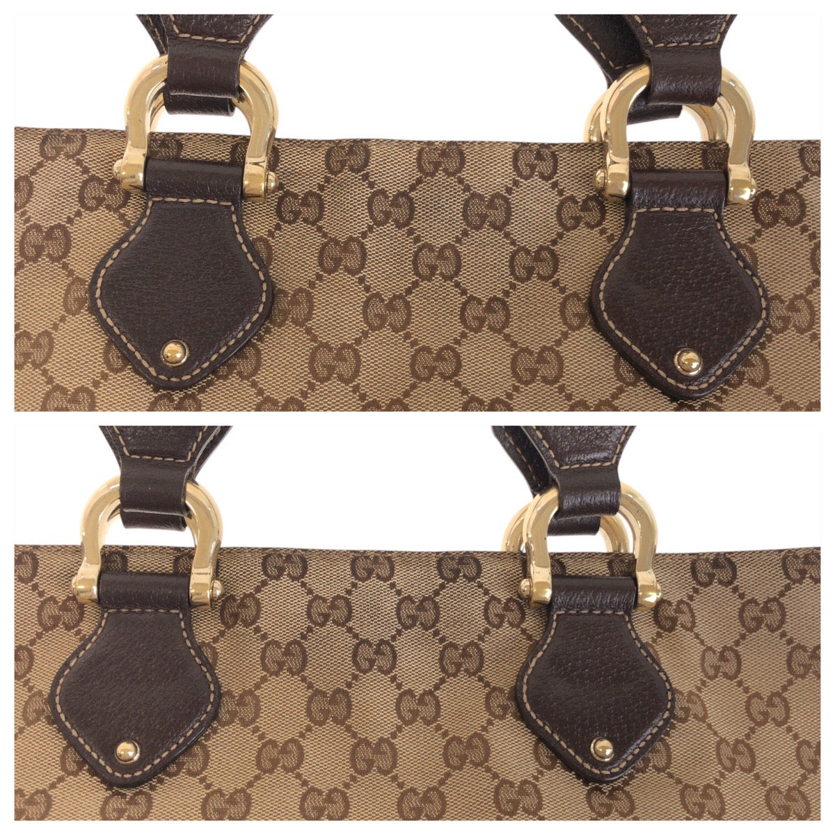 17669
GUCCI グッチ ベージュ ブラウン ゴールド金具 GGキャンバス / レザー 153024 トートバッグ ショルダーバッグ  レディース AB39